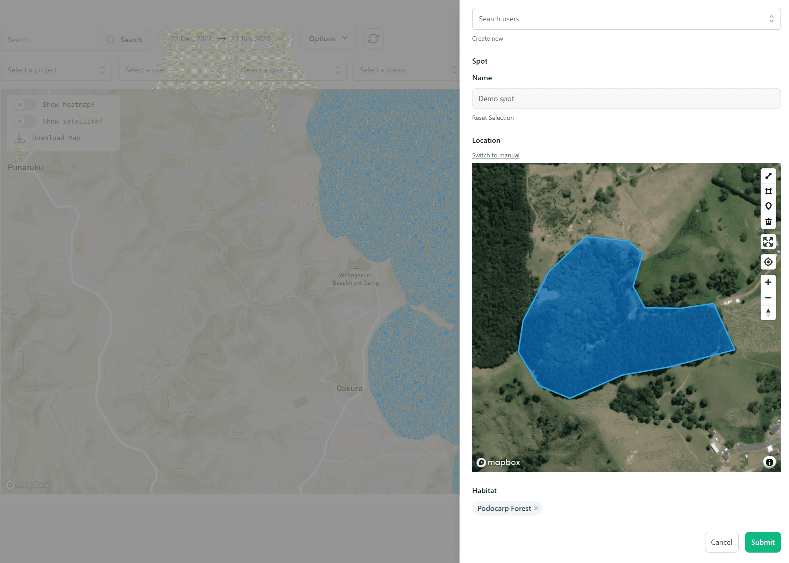 The Conservation Hub web app map view